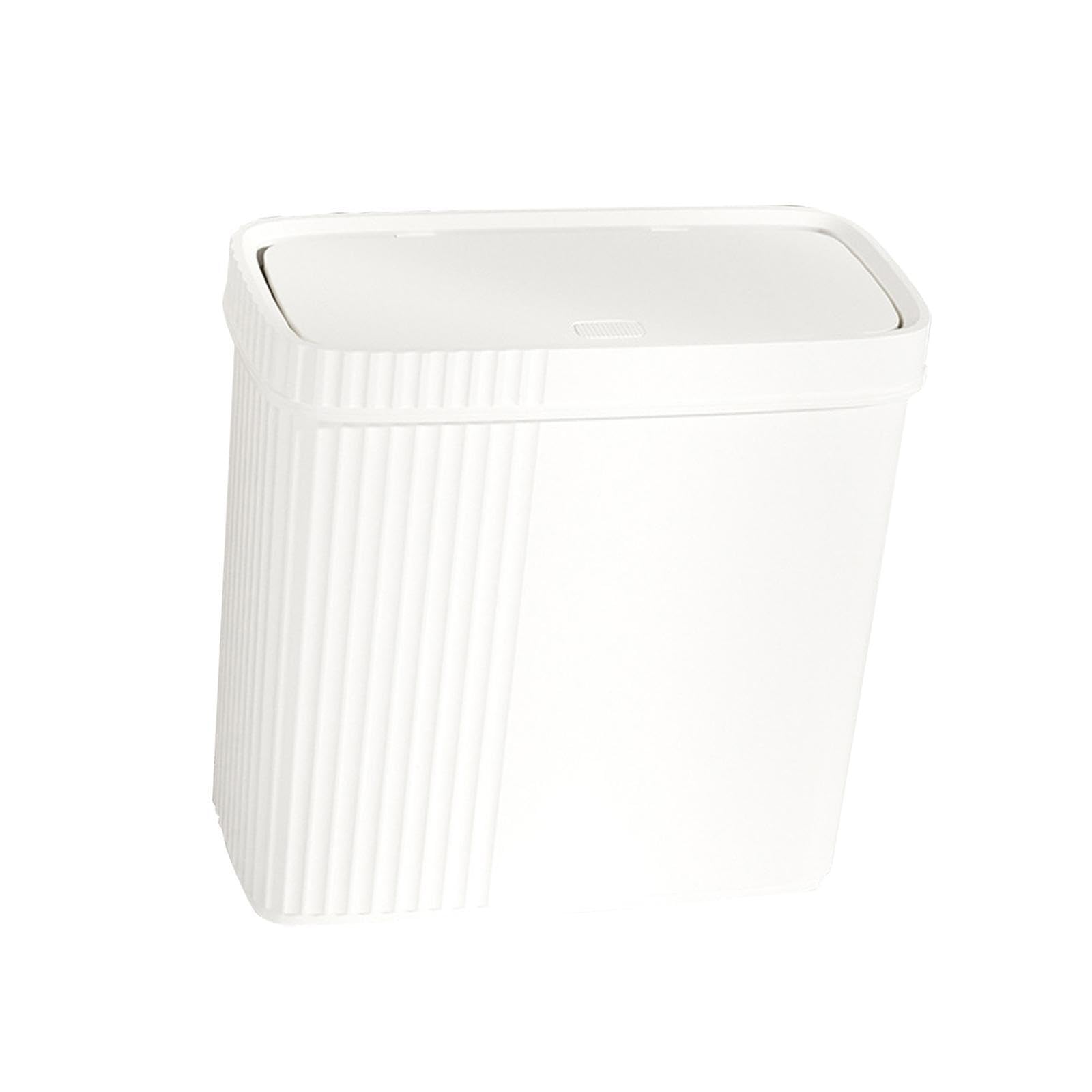Schmaler Abfalleimer mit Pressdeckel aus PP, geeignet für kleine Räume, leichter Haushaltsmülleimer, Abfalleimer für Wohnzimmer, Küche, Studentenwohnheim, Weiß, 28 x 13.5 x 27.3 cm