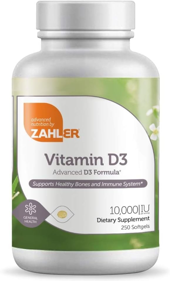 Zahler - Advanced Vitamin D3 10,000 IU Softgels (250 Count) Kosher Vegetarian Friendly Vitamin D for Immune Support, Bone, Teeth & Muscle Health - Easy Swallow VIT D 3