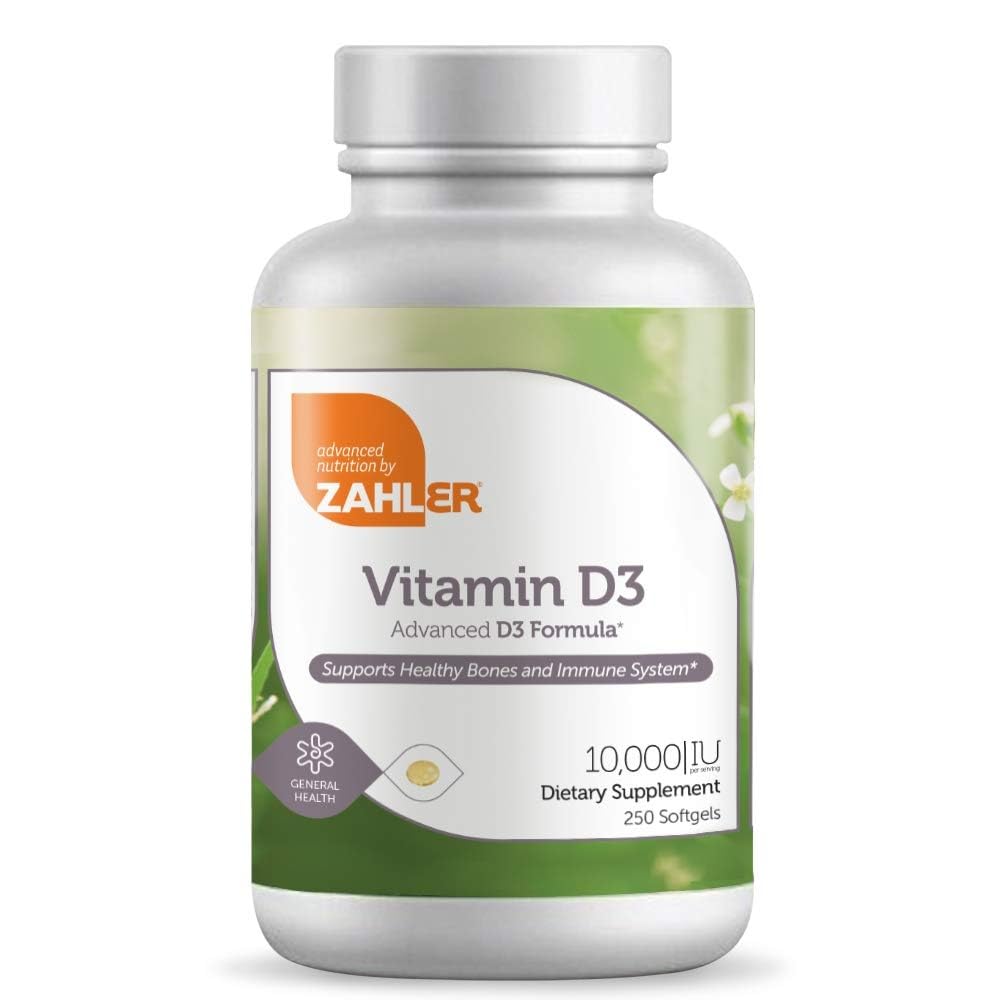 Zahler - Advanced Vitamin D3 10,000 IU Softgels (250 Count) Kosher Vegetarian Friendly Vitamin D for Immune Support, Bone, Teeth & Muscle Health - Easy Swallow VIT D 3 250 Count (Pack of 1)