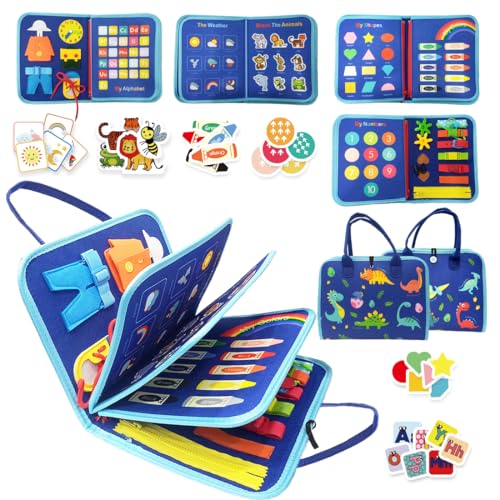 Wembley-Busy-Board-Activity-Binder-Interactive-Sensory-Educational-Toy-for-Toddlers-Supports-Fine-Motor-Skills-Creativity-with-Activities-for-Kids-Soft-Felt-Busy-Binder-Birthday-Gift-Dino Wembley Busy Board Activity Binder Interactive Sensory Educational Toy for Toddlers Supports Fine Motor Skills & Creativity with Activities for Kids Soft Felt Busy Binder Birthday Gift - Dino