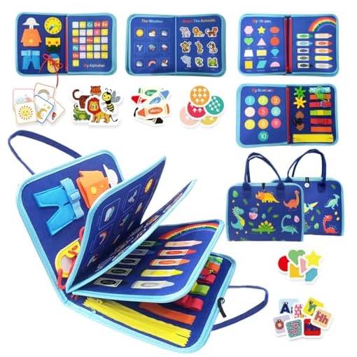Wembley-Busy-Board-Activity-Binder-Interactive-Sensory-Educational-Toy-for-Toddlers-Supports-Fine-Motor-Skills-Creativity-with-Activities-for-Kids-Soft-Felt-Busy-Binder-Birthday-Gift-Dino Wembley Busy Board Activity Binder Interactive Sensory Educational Toy for Toddlers Supports Fine Motor Skills & Creativity with Activities for Kids Soft Felt Busy Binder Birthday Gift - Dino