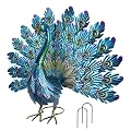 YEAHOME Garden Decor Outdoor Statues, 22.4" Large Metal Peacock Standing Yard Art, Blue Green Bird Lawn Sculptures Garden Decor for Outside Patio Porch Backyard