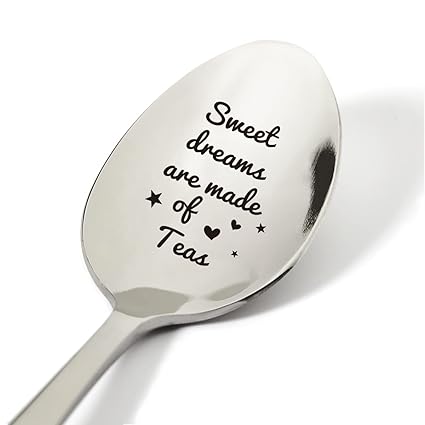 Tea Lovers Gift Ideas,Sweet Dreams are Made of Teas Spoon Engraved Stainless Steel Funny Present, Novelty Teaspoon Gifts for Men Women Birthday Xmas(7.5