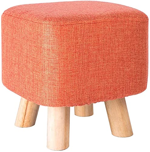 Repose-pieds en bois massif orange et pouf escabeau rembourré pour salon