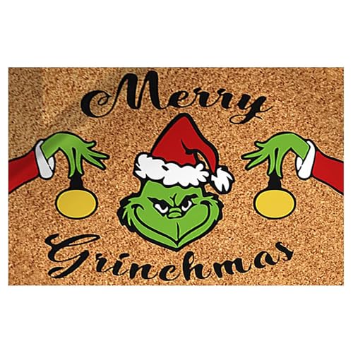 LIFEWEAR Grinch Christmas Doormat - Non Slip, Absorbent, Washable - Green, 50 x 80cm