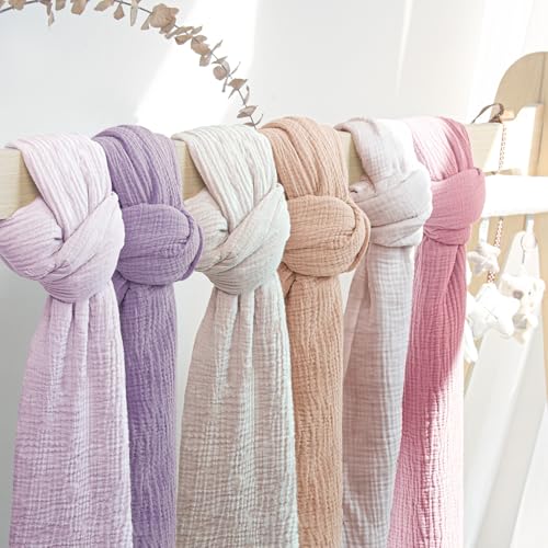 Image of lulumoon Muslin Swaddle Blanket Baby - Cotton Swaddling Blanket Soft Baby Receiving Blankets Neutral 2Pack(Purple)