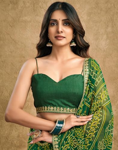 Image of SIRIL Women's Georgette Bandhani Printed Saree, Traditional Wedding Sarees For Women With Unstitched Blouse Piece