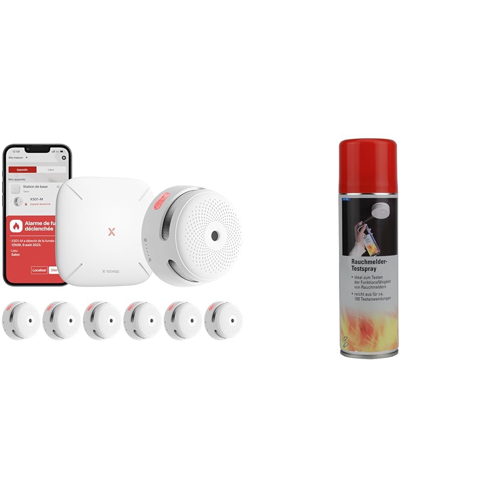 Detector de Humo X-Sense XS01-M ProConnected con estación Base SBS50 y Spray de Prueba para Detector de Humo UNITEC, 300 ml 46790