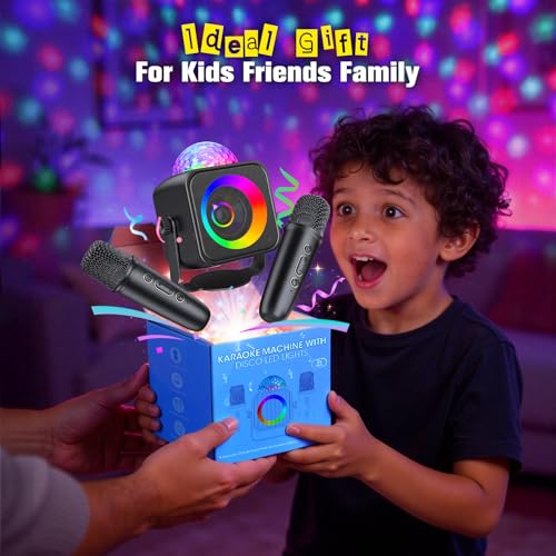 Portable Karaoke Microphone Machine: Bluetooth Karaoke Speaker with Disco Light Wireless Microphones for Adults Kids Toys for Boys Age 4-7 8-12 Birthday Gifts for 3-15 Year Old Teen Boy Kid