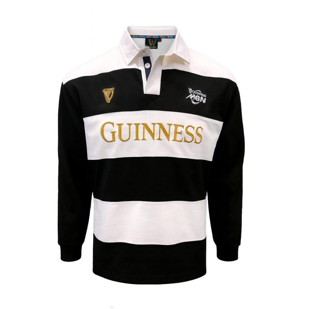 Guinness Six Nations M6N Embroidered Long-Sleeved Black and White Rugby Shirt