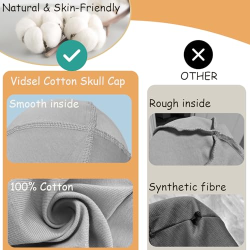 Image of vidsel 100% Cotton Skull Caps Beanie Night Cap Sleep Hats for Men Women | Breathable,Soft,Lightweight Skully Cap,Running Beanie Cycling Helmet Liner,Wicking Head Cover,CPAP Chemo Bald Cap