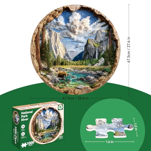 Puzzles de Arte Visual 3D para Adultos 1000 Piezas, Paisaje de Río en Parque Nacional, Rompecabezas Redondo Difícil para Adultos miniatura 2