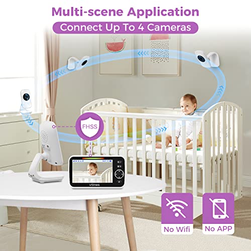 VTimes Baby Monitor Video Baby Monitor with Camera and Audio No WiFi 5\" LCD Screen, Two-Way Audio, Night Vision,1000ft Range, 2X Zoom Temperature Display, Lullaby Elderly Pet - Thumbnail 7