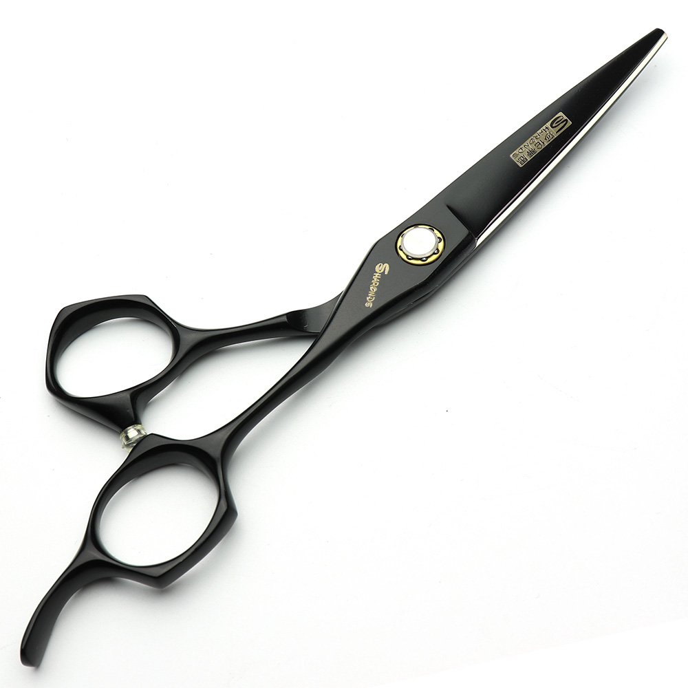 Tijeras de peluquería profesional de color negro, hechas a mano 6 pulgadas