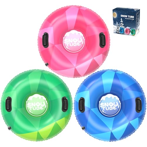 WOLKEK 3Pack Snow Tubes, Snow Sled for Kids and Adults, Cold-Resistant Inflatable Snow Tube, Thickened Heavy Duty Sleds for Winter with Handles, Snow Toys, Snow Sleds for Family Activities Outdoor Fun by WOLKEK - Image 8