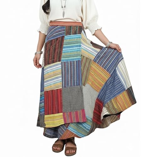 Agan Traders 2026 Boho Maxi Wrap Skirt for Women Tie Dye Wrap Skirt Patchwork Long Flowy Skirt Beach or Festival Wear (404 WS S/M M10)