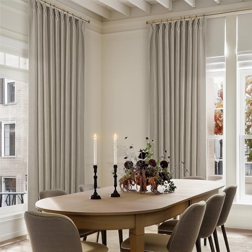 Image of Taupe 60 Inch Wide Curtains 96 Inches Long for Living Room Light Filtering Semi Sheer Modern Farmhouse Pleated Curtain with Hooks Rings for Patio Sliding Door Large Window Burlywood Birch 1 Panel