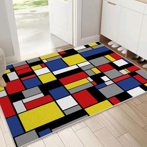 Tapis de salon 200x300 cm bleu marine avec motif patchwork géométrique abstrait