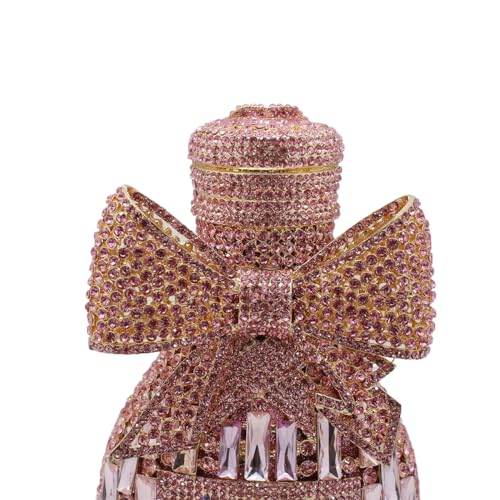 Image of UMREN Women Champagne Bottle Rhinestone Evening Bag Sweet Bow Diamond Clutch Purse Crystal Handbag for Party Cocktail