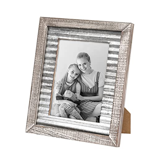 Adeco 4 X 6 Handcrafted Farmhouse Distressed Wooden Picture Frames, Solid Wood With Real Glass And Ripple Metal Sheet For Wall Hanging And Tabletop, Rustic White Brown #TOP2
