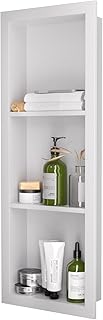 12" x 36" Stainless Steel Shower Niche, 3-Tier Waterproof Shelves, No-Tile Needed Bathroom Organizer, Rustproof Wall Shelf for Shampoo, Soap & Toiletries, White