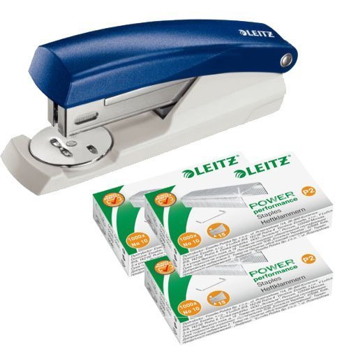 Leitz Mini Heftgerät NeXXt, Heftleistung 10 Blatt | Farbe wählbar (Mit Heftklammern, Blau)