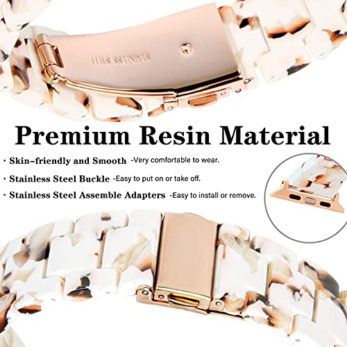 Hopo Compatible With Apple Watch Band 38Mm 40Mm 42Mm 44Mm Thin Light Resin Strap Bracelet With Stainless Steel Buckle Replacement For Iwatch Series 8 7 6 5 4 3 2 1 Se (Nougat White/Rose Gold,38/40/41Mm) #TOP2