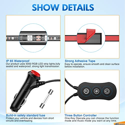 Nilight Rgb Led Car Interior Stripe Light With App Control Multicolor Music Sync Mode Waterproof Car Under-Glow Lighting Lamp Kits Universal Cars Truck Atv Utv,2 Years Warranty #TOP2