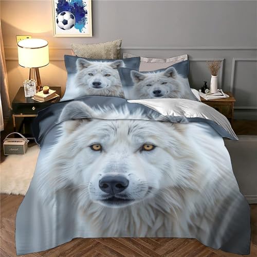 Parure de lit loup blanc microfibre lit simple 140x200