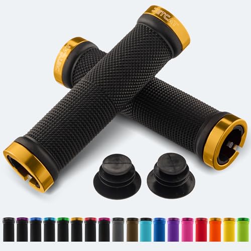 JETCAT Bike Grips, Bike Handlebar Grips, Mountain Bike Grips Handlebar, MTB Grips, Bicycle Grips BMX Grips, Bicycle Handlebar Grips Handles for Adults. Ebike, MTB, Scooter, Lock on, Black/Yellow