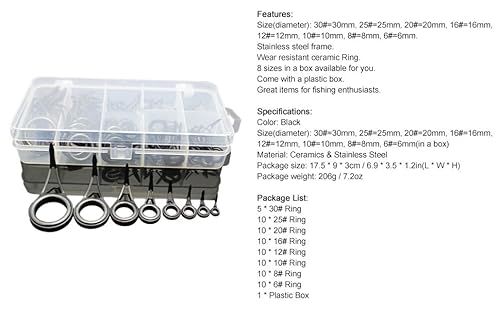 Docooler 75Pcs Various Sizes Fishing Rod Guide Tip Fishing Line Spinning Guide Eyes Rings Tip Top Repair Kit Set #TOP7