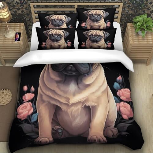 Parure de lit chiot carlin 140x200cm avec housse de couette imprimée 3D - 5