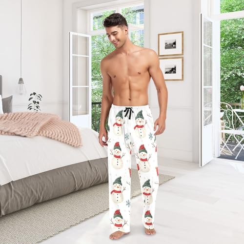 Mens Pajama Pants 100% Cotton, Snowman Snowflakes Men's Flannel Pajama2