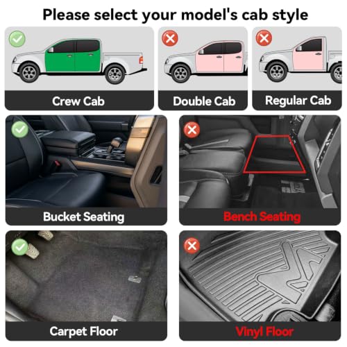 Image of Floor Mats for 2014-2018 Chevy Silverado /GMC Sierra 1500 Crew Cab, 15-19 Silverado /Sierra 2500HD 3500HD, TPE Automotive All Weather Cover Protection Waterproof Black Floor Liner Front & Rear Row