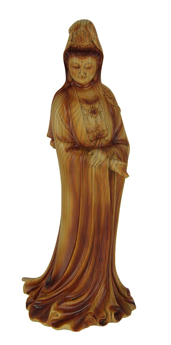 Everspring Guanyin Goddess of Mercy Faux Carved Wood Look Statue