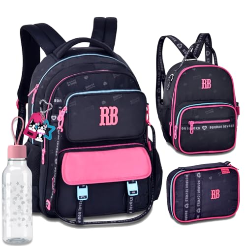 Kit Mochila Escolar Rebecca Bonbon RB 26227 Preta com Pochete destacavel com Lancheira, Estojo box e Garrafinha coleção 2026