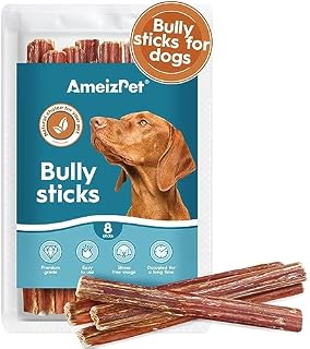 AmeizPet Bully Pizzle Stick For Dogs & Puppies 8 Pcs, Long Lasting Dog Beef Meat Sticks, Natural Dental Bully Sticks Dog Chew Treats For Training, 12cm (4.7")