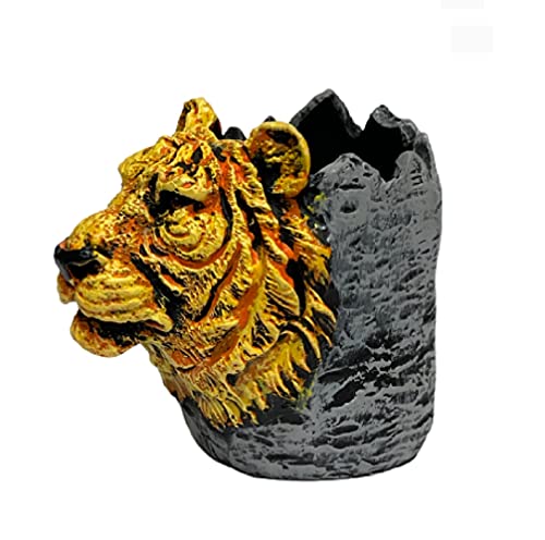 Image of AUGEN Pen Stand Decorative Hand Painted Tiger Design Stationery Holder | Gift Item | Table Top Decor (1037)