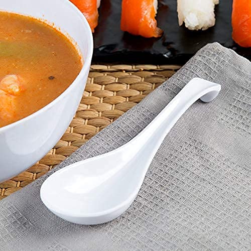 6 White Spoons, 6 Black Chopsticks, By Vallenwood. 12 Pieces Asian Soup Spoons. Not Overpriced. Unbreakable Melamine. Perfect For Japanese And Chinese Food: Ramen, Wonton, Sushi, Miso, Rice, Pho Soup. #TOP3