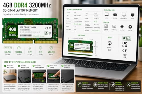 Image of 4GB DDR4 3200MHz OEM Laptop RAM Compatible with Samsung [Key Specs: PC4-25600 /3200AA | 260-Pin SO-DIMM | CL22 | 1Rx16 | 1.2V | Non-ECC] | 5 Years Seller Warranty
