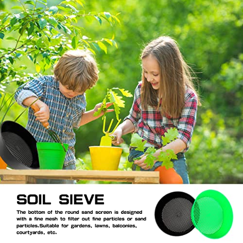 Slohjal 2 Pcs Round Soil Sifter Garden Soil Sieve Plastic Sifting Pan Set For Home Plant Gardening Sieve Work Of Small Gravel, Soil, Sand （Black, Green） #TOP4