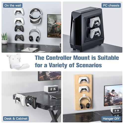Image of KUNSLUCK 4 Pack Controller Wall Mount for PS5, Xbox, Switch Controller, Wall Mount Stand for Controller&Headset, Adhesive /Screws Installation (White)