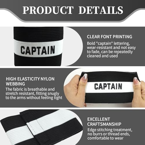 4 Pack Elastic Soccer Captain Armbands for Adults & Youth, Adjustable Sports Arm Bands with “CAPTAIN” Print, Durable Football Basketball Volleyball Team Leader Bands for Training and Match Use - Thumbnail 3