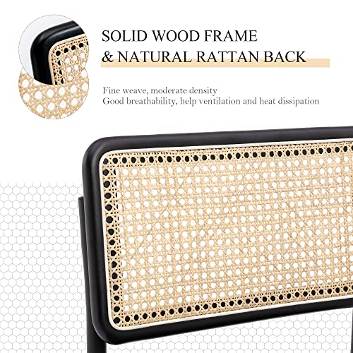 Jirain Rattan Dining Chairs Set Of 2, Mid Century Modern Dining Chairs With Cane Backrest & Black Metal Leg, Modern Side Chairs Breuer Designed, Upholstered Dining Living Room Kitchen Chairs #TOP5