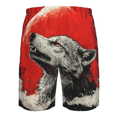 Men's Swim Trunks Beach Board Shorts Swimwear Bathing Suits - Goth Wolf Moon Retro Art4