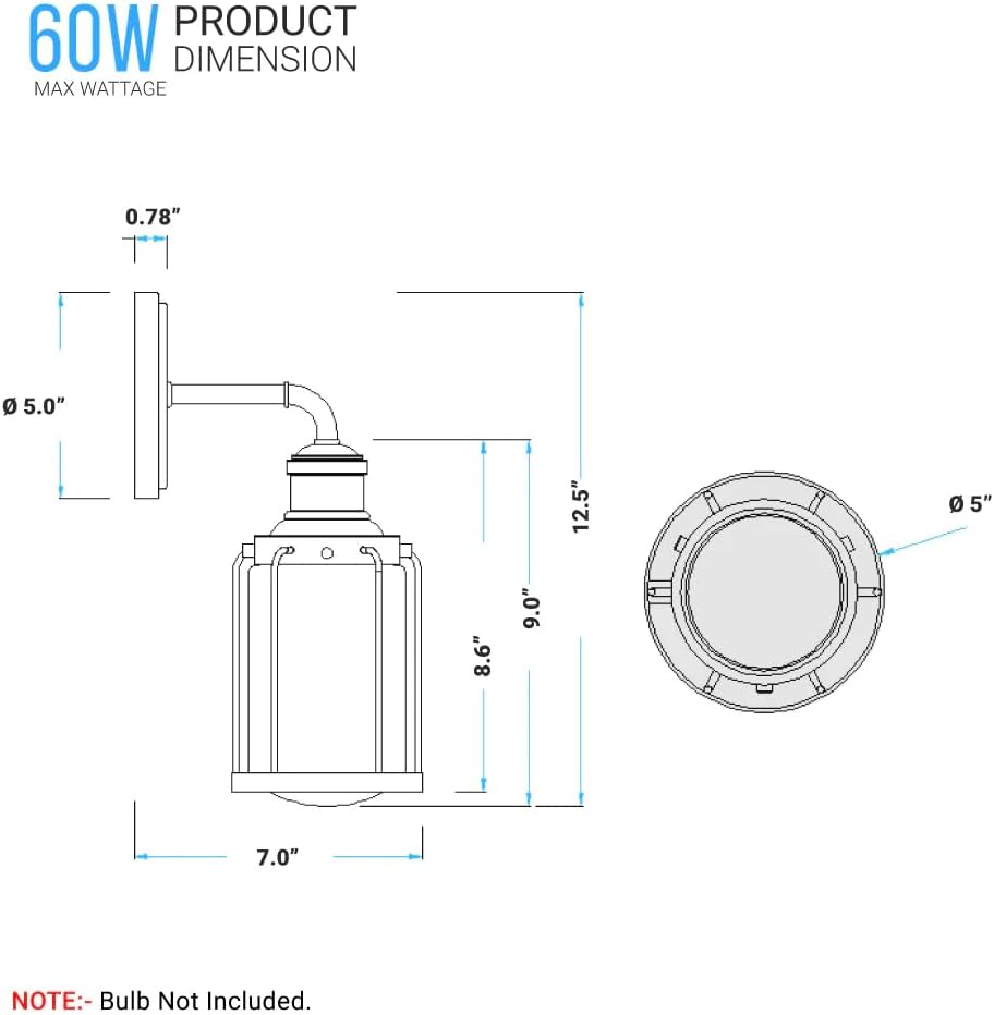 LEDMyplace E26 Base Bathroom Vanity Light Over Mirror, Matte Black Wall Lights with Cage, Clear Glass Shade Decorative Wall Lamps for Living Room, Bedroom, Hallway, Kitchen (Bulb Not Included)