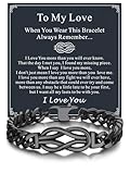 Bandmax Bracelet Gift to My Love Man Black Metal Chunky Cuban Link Chain Bracelet Hand Chain with Infinity Love Knot Pendant 8 Inch Gift for Anniversary Valentine Birthday Christmas