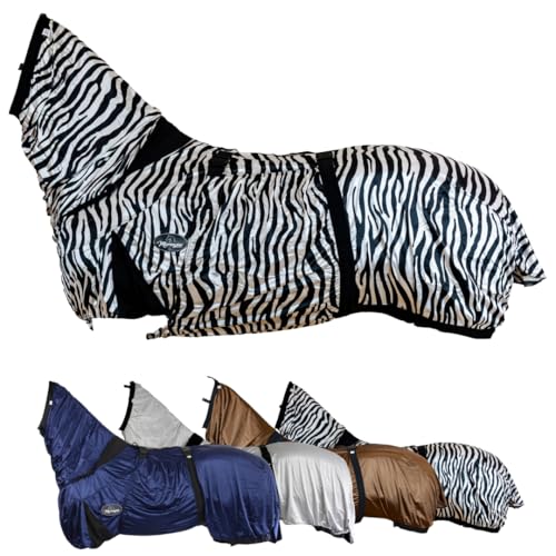 Marengos - Ekzemerdecke mit Halsteil & Bauchlatz – Fliegendecke aus feinmaschigem Gewebe – Schutz v. Insekten – doppelter Frontverschluss & Gehfalte – Pferdedecke in Schwarz/Weiß – 145cm