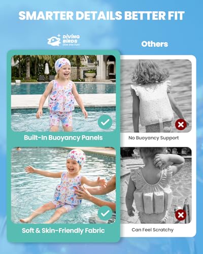 Image of DivingBirds Toddler Floatie Swimsuit with Hat for Boys Girls, Sleeveless Swim Suit with Floatation, 1-6Y