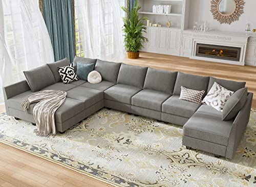 Honbay Convertible U Shaped Modular Sofa Sectional Modular Couch With Chaise Oversized Sofa Sleeper Couch For Large Living Room,Grey #TOP2